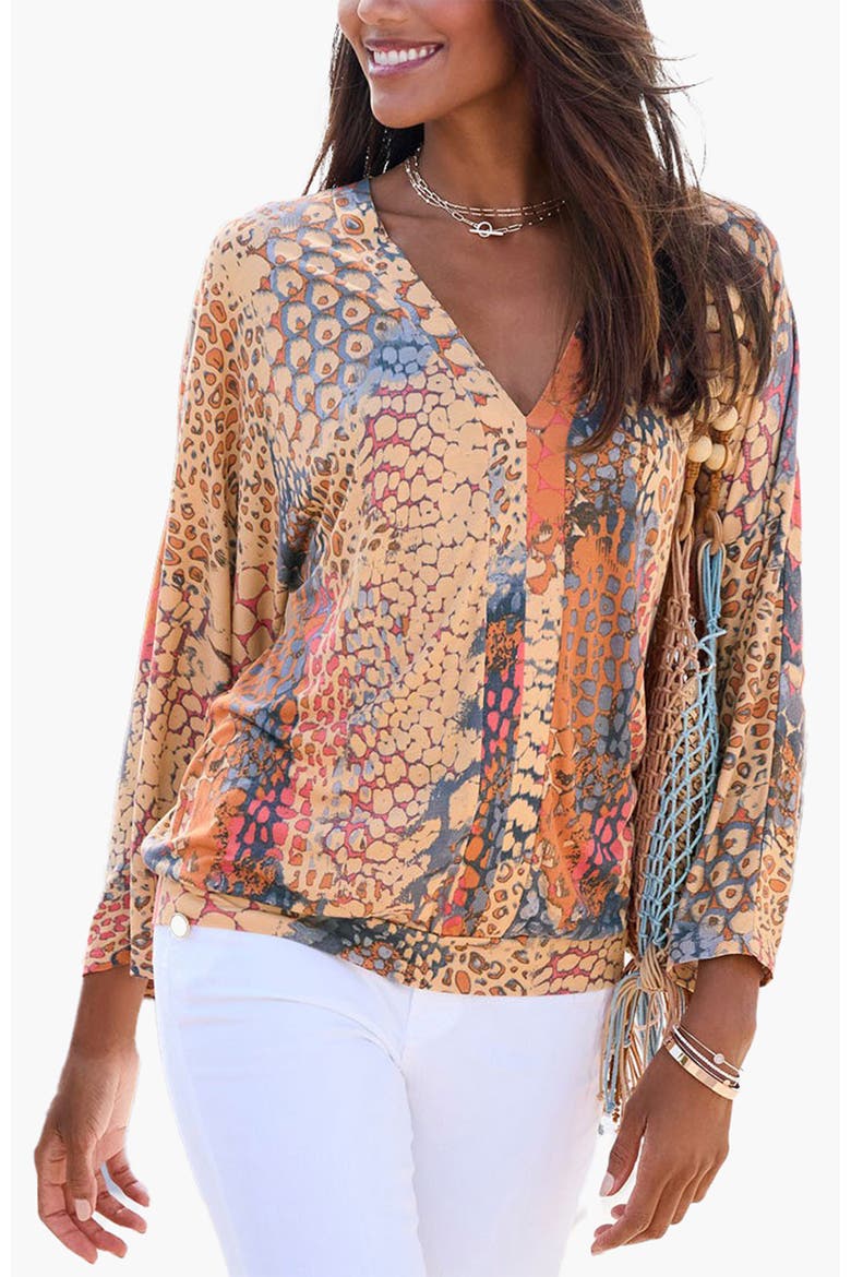 Printed Long Sleeve Top, Main, color, Orange Multi