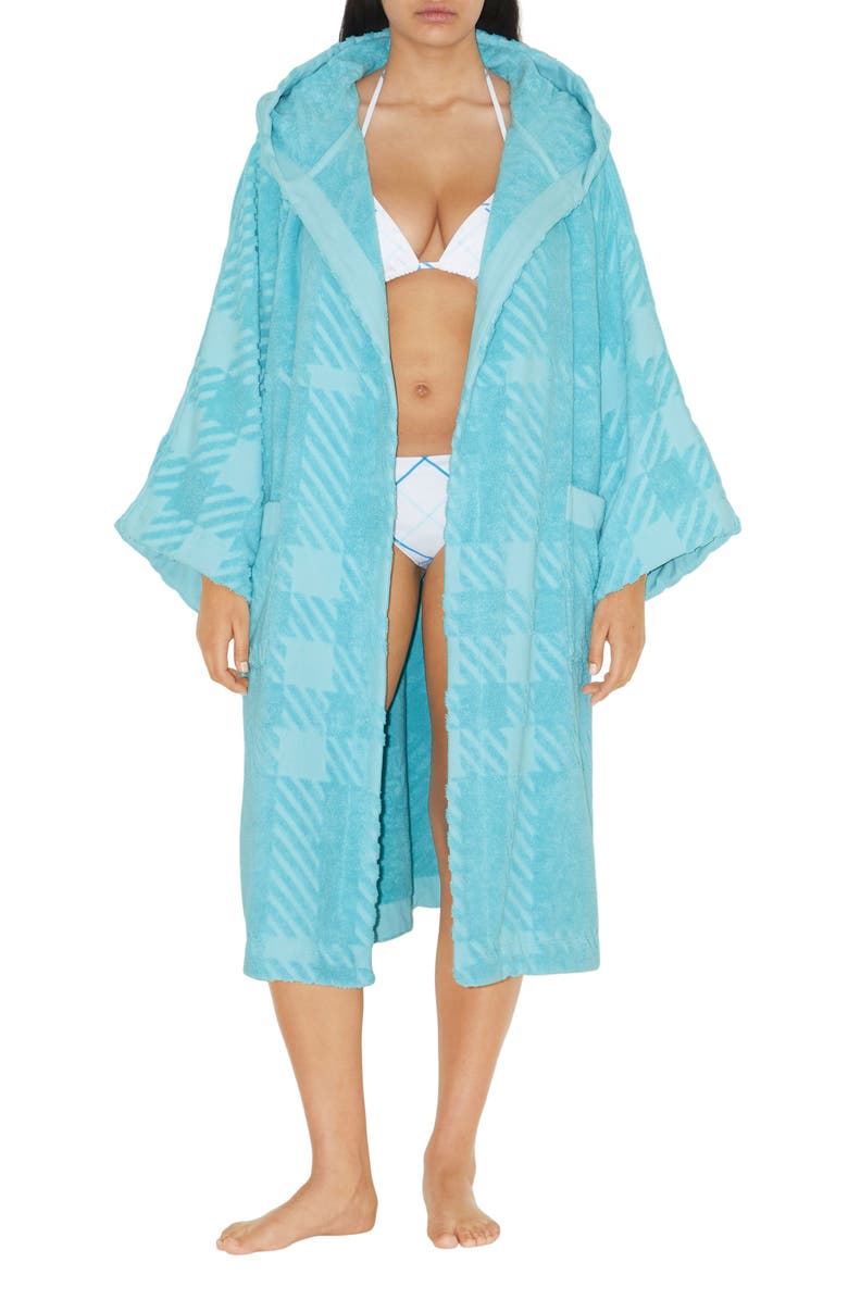 Burberry Mega Check Cotton Terry Cloth Hooded Robe, Alternate, color, 