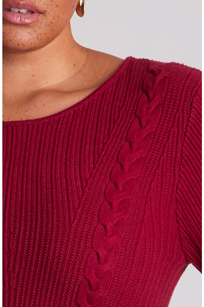 Eveline Peplum Cable Knit Sweater, Alternate, color, CHERRY
