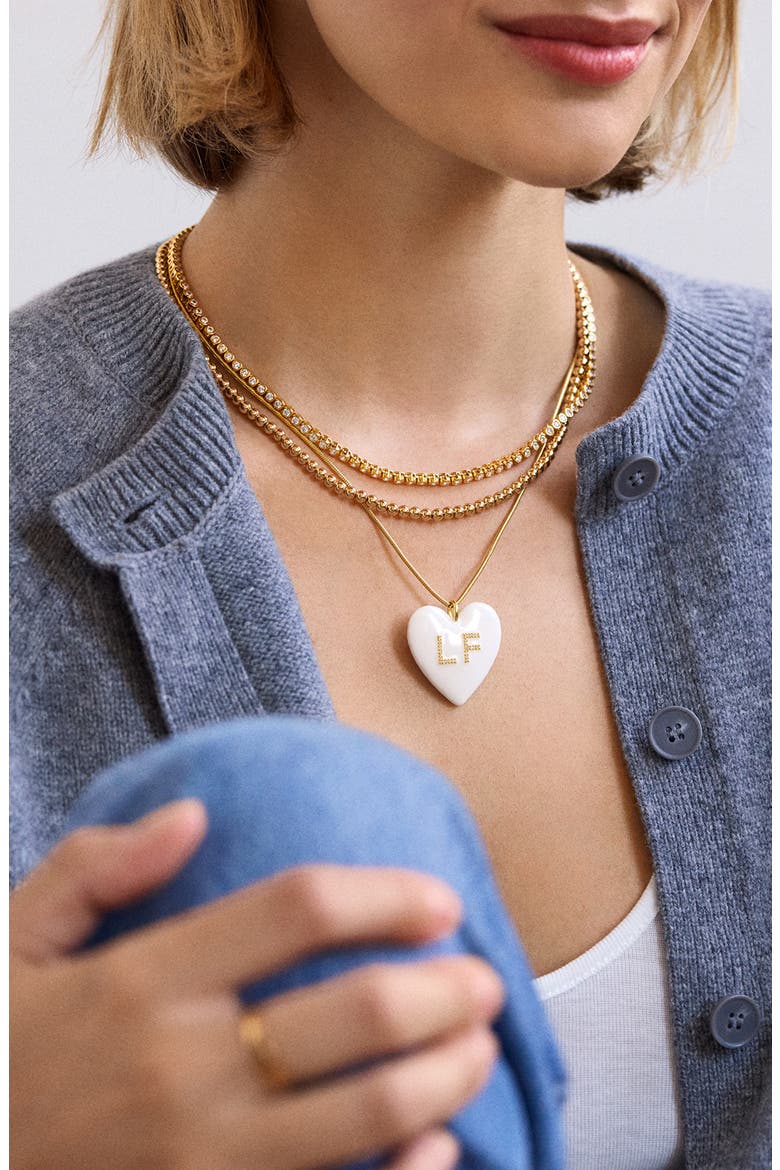 Custom Initial Enamel Heart Pendant, Alternate, color, WHITE