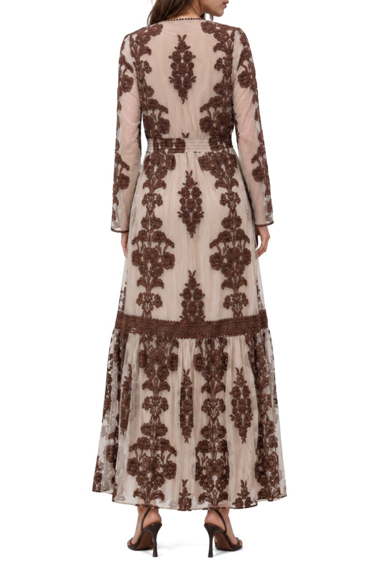 Anastasia Embroidered Maxi Dress, Alternate, color, IVORY/ CHOCOLATE