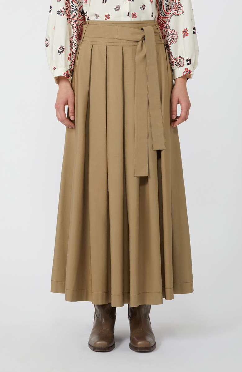 Weekend Max Mara Agiate Pleated Cotton Maxi Skirt, Main, color, Desert