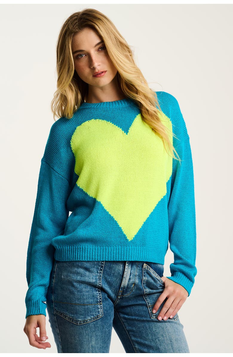 Lisa Todd Amore Mio Heart Sweater, Main, color, Neon Blue