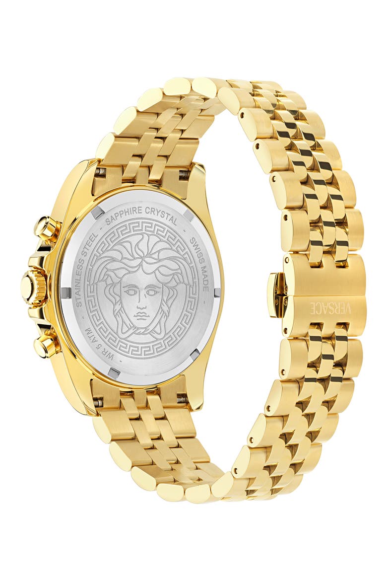 Greca Chronograph Wave Bracelet Watch, 43mm, Alternate, color, YELLOW GOLD