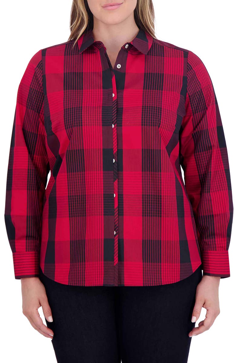 Foxcroft Charlie Buffalo Plaid Button-Up Shirt, Main, color, 