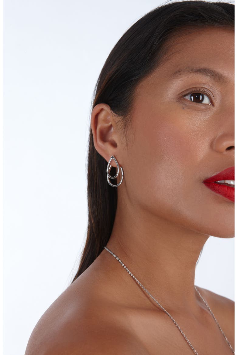 Double Petal Earrings front and back, Alternate, color, Sterling Silver