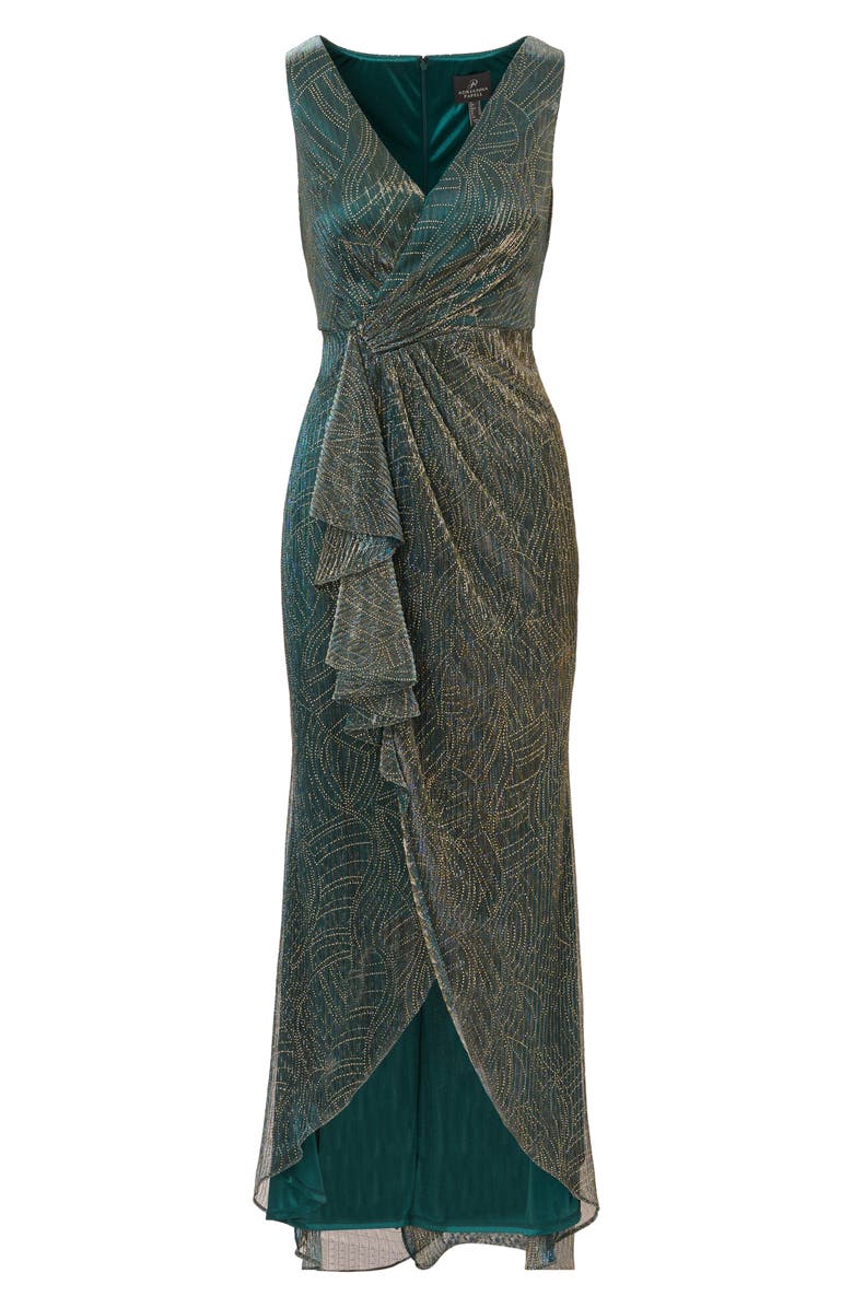 Adrianna Papell Metallic Sleeveless Mesh High/Low Gown, Alternate, color, 