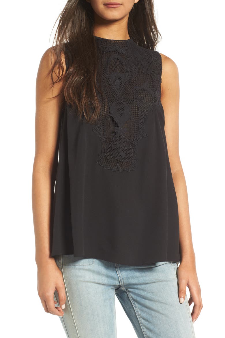 Lace Yoke Tank, Main, color, BLACK