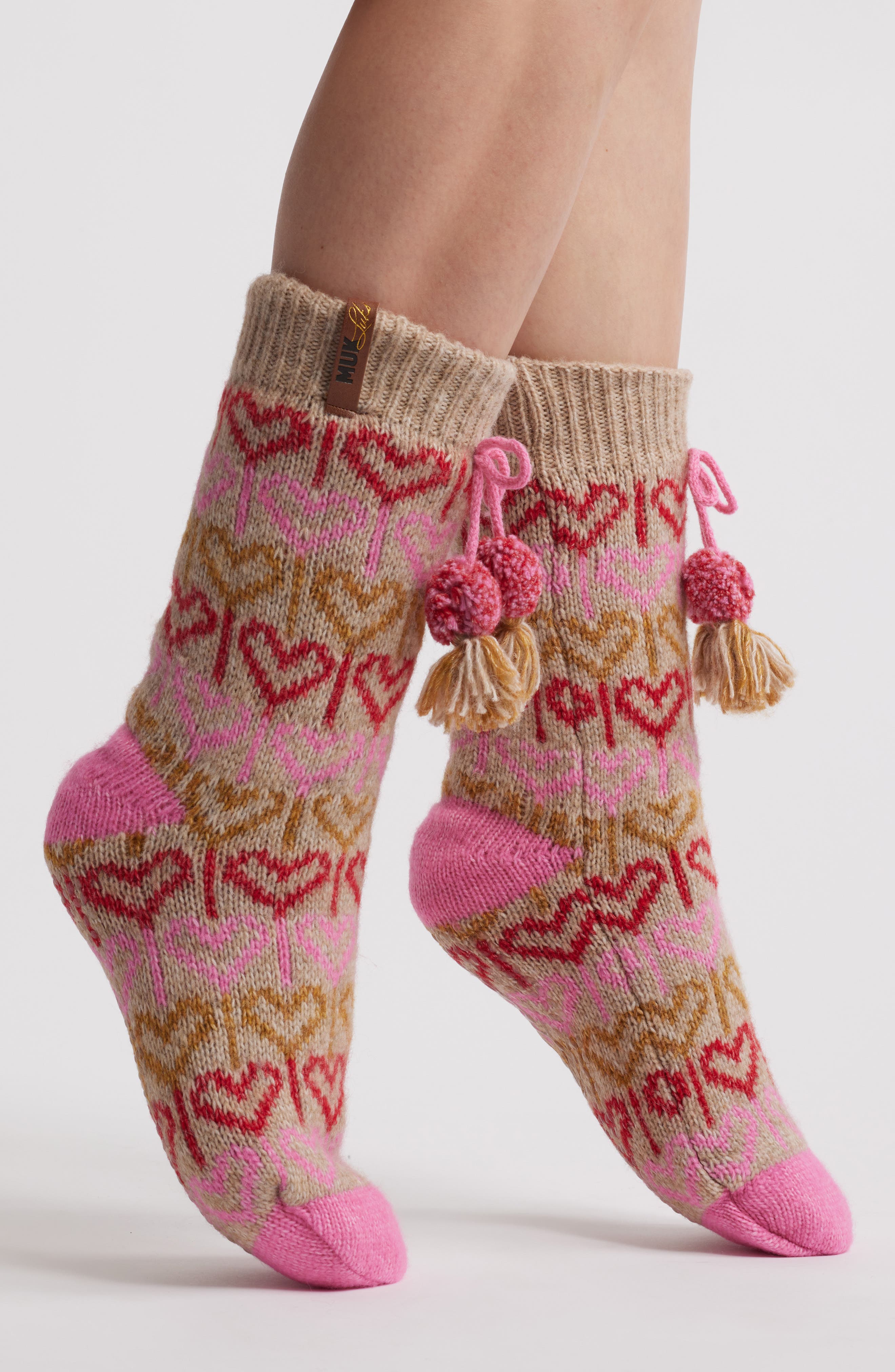 MUK LUKS Fair Isle Cottage Crew Socks in Fawn/Wild Thing 