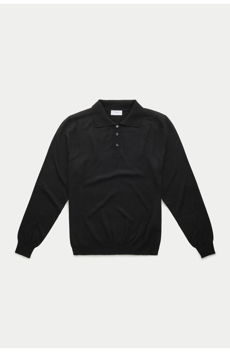 Wolf Vs. Goat (WvG) Wool Knitted Long Sleeve Polo, Main, color, Black