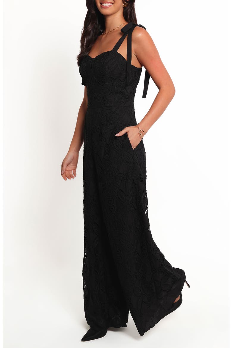 Raya Tie Strap Lace Jumpsuit, Alternate, color, BLACK