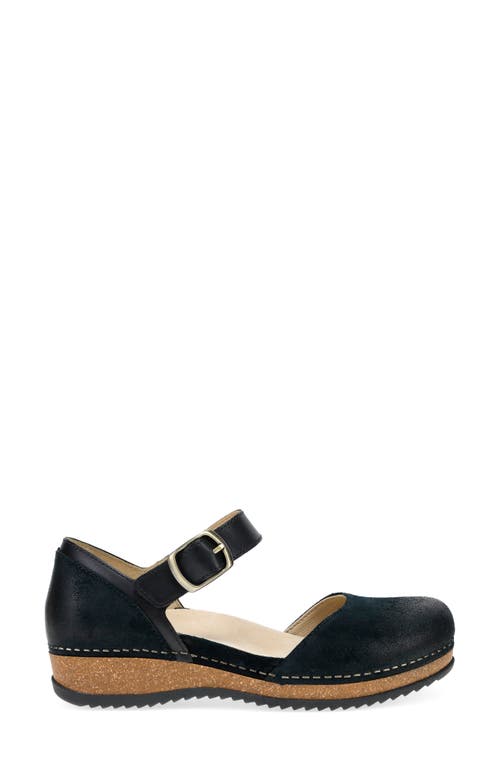 Dansko Mae Ankle Strap Platform Clog In Black Burnished Suede