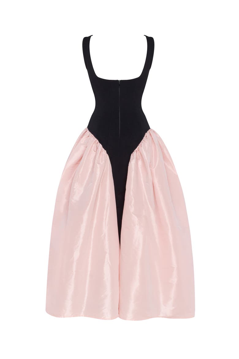 Corset Formal Occasion Midi Dress with Glossy Skirt in Black & Pink, Alternate, color, Black&Pink