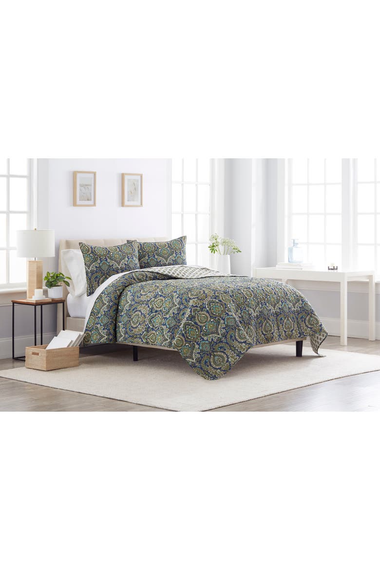 Kingstown Paisley Damask Quilt Set, Alternate, color, Green