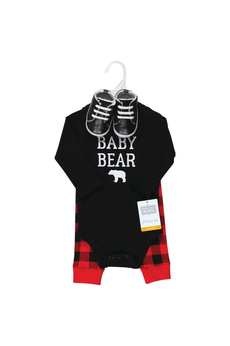 Long Sleeve Bodysuit, Pants and Shoe, Alternate, color, Buffalo Plaid Baby Bear
