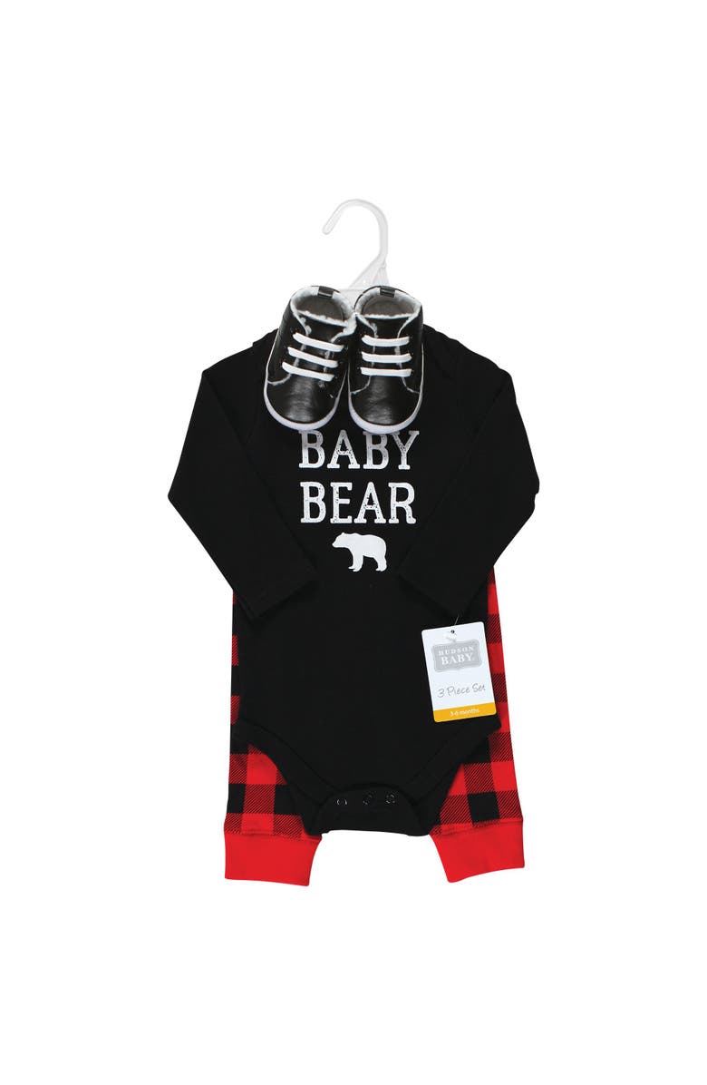 Hudson Baby Long Sleeve Bodysuit, Pants and Shoe, Alternate, color, Buffalo Plaid Baby Bear