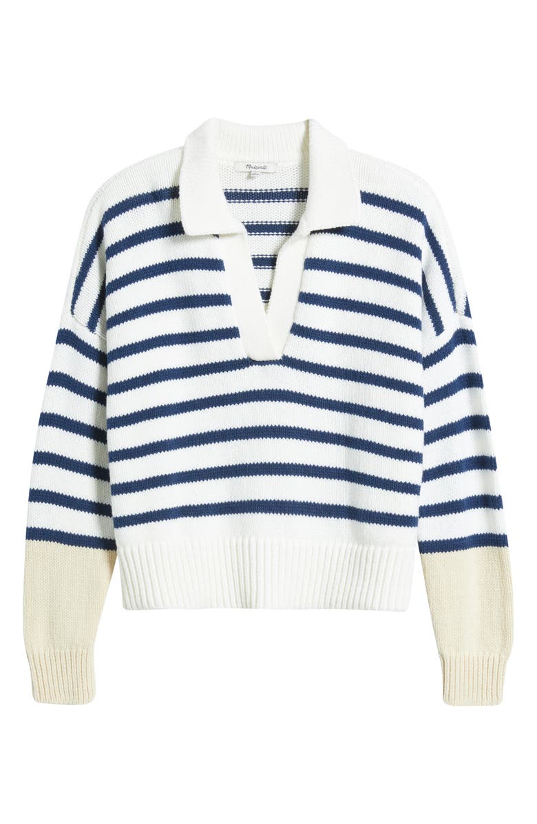Madewell Dedham Stripe Polo Sweater, Alternate, color, Ink And White Combo