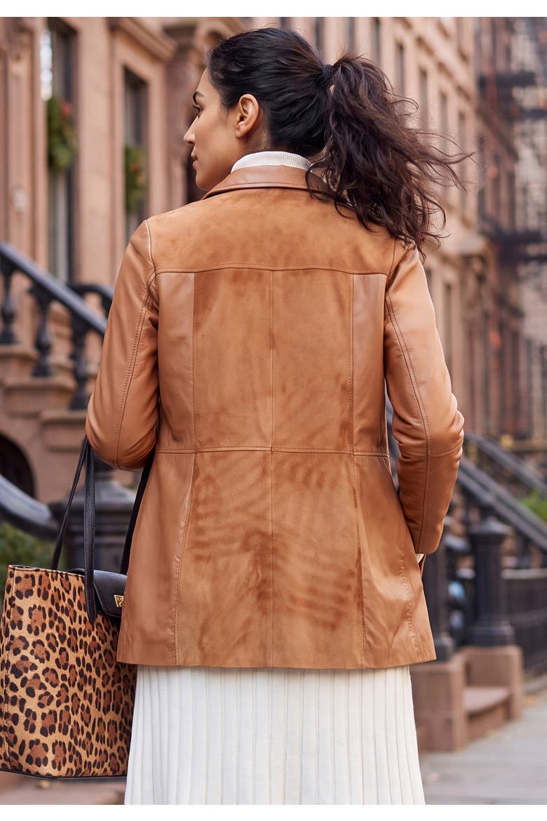 Leather And Suede Relaxed Jacket, Alternate, color, COGNAC