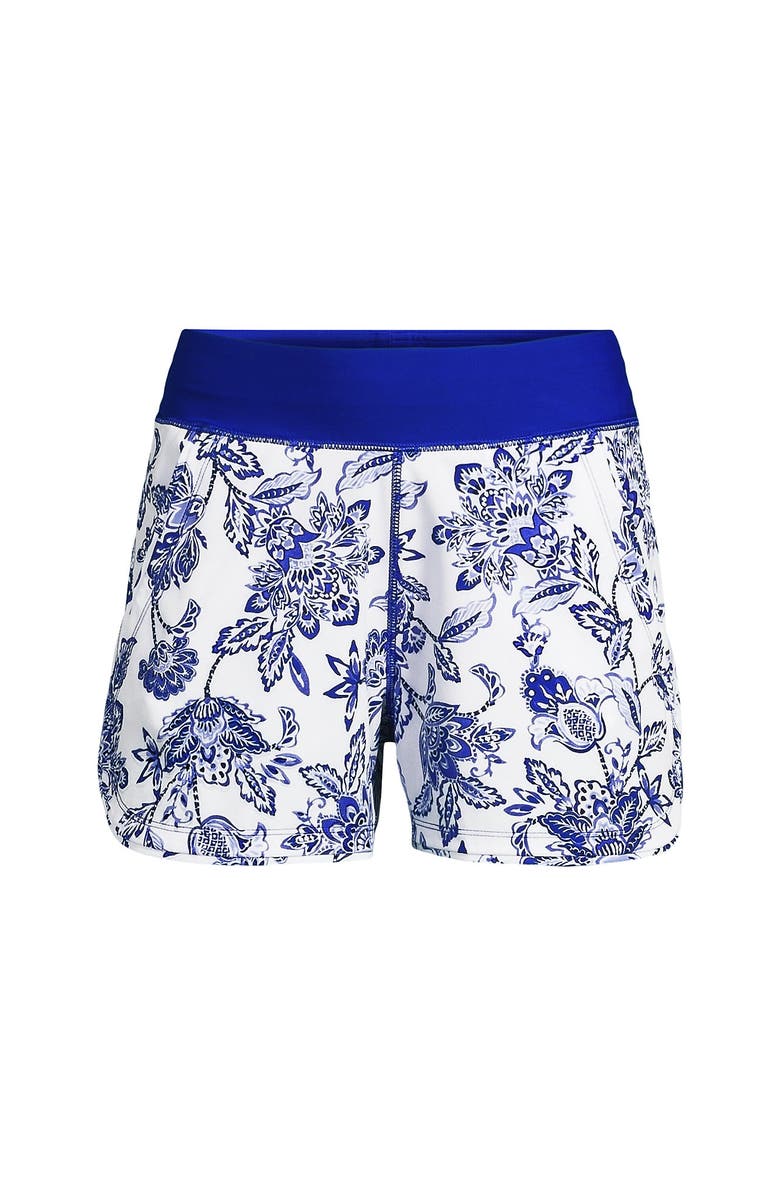 Lands' End Plus Size SunShade UPF 50 3" Board Shorts with Panty, Alternate, color, White/Blue Vintage Floral