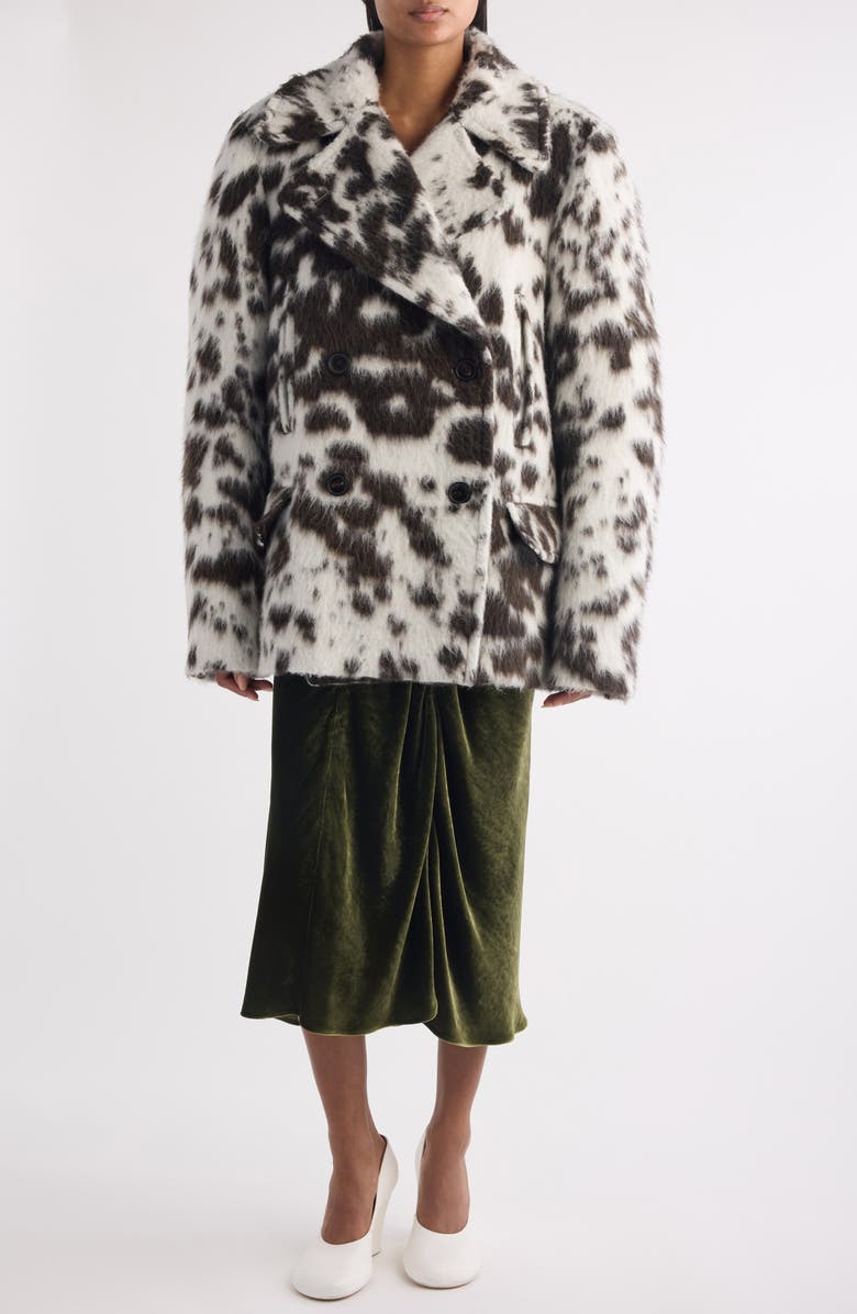 Dries Van Noten Vafel Cow Print Faux Fur Jacket, Alternate, color, Brown