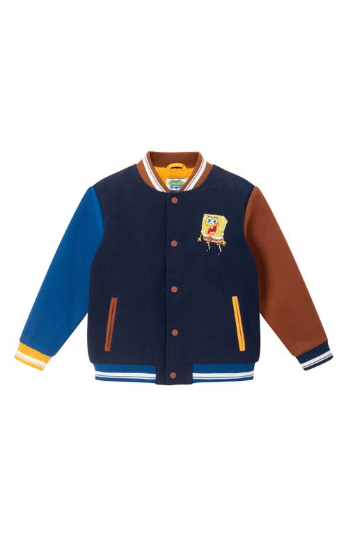 Andy & Evan x SongeBob SquarePants™ Kids' Patchwork Fleece Lined Varsity Jacket in Nvj 