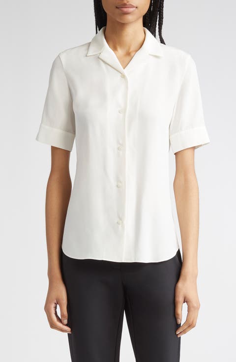 Matte Silk Notch Collar Slim Short Sleeve Button-Up Shirt