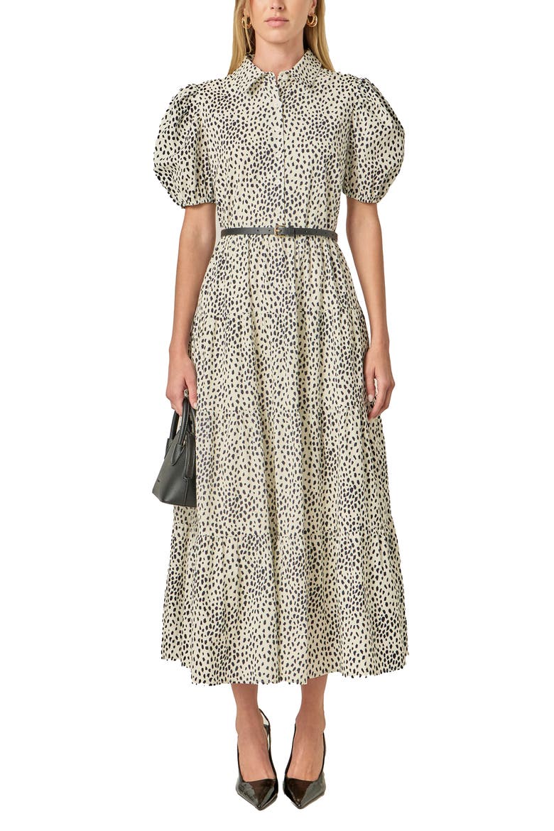 Print Puff Sleeve Maxi Dress, Alternate, color, BEIGE/ BLACK