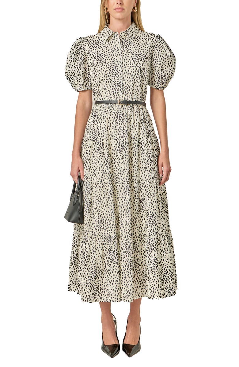 English Factory Print Puff Sleeve Maxi Dress, Alternate, color, Beige/ Black