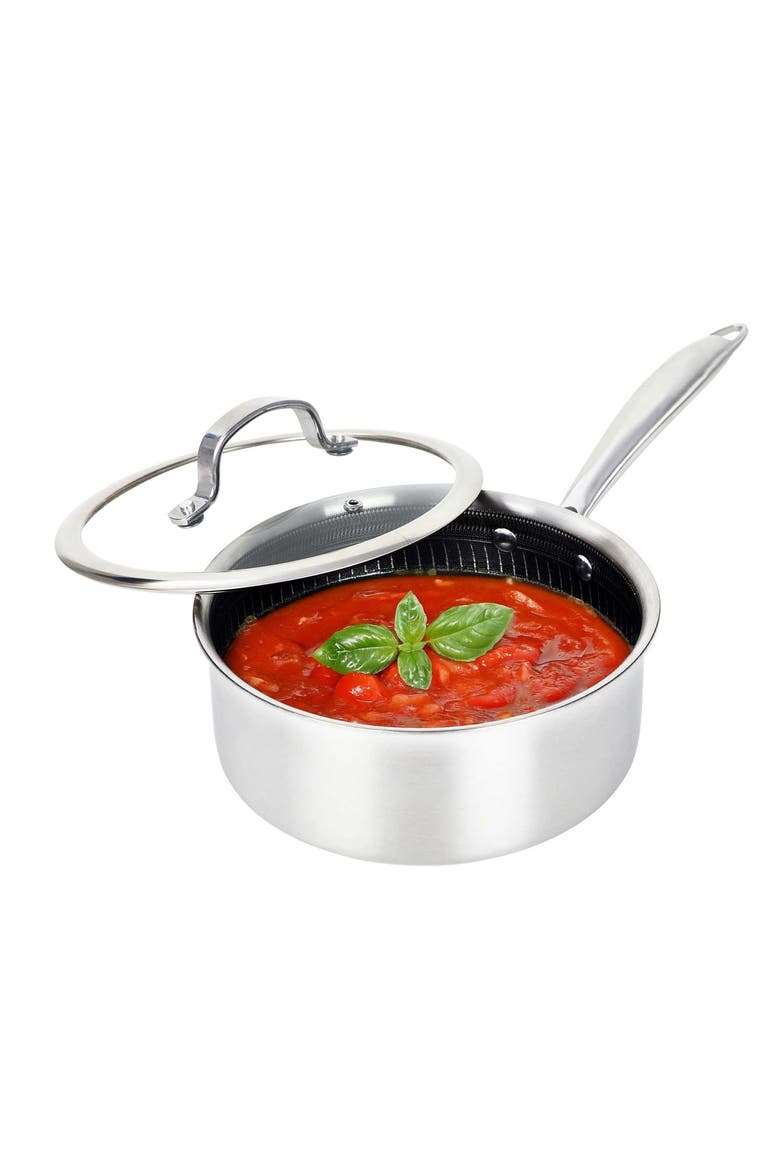 3 Quart NonStick Stainless Steel Saucepan w/Glass Lid, Alternate, color, Silver