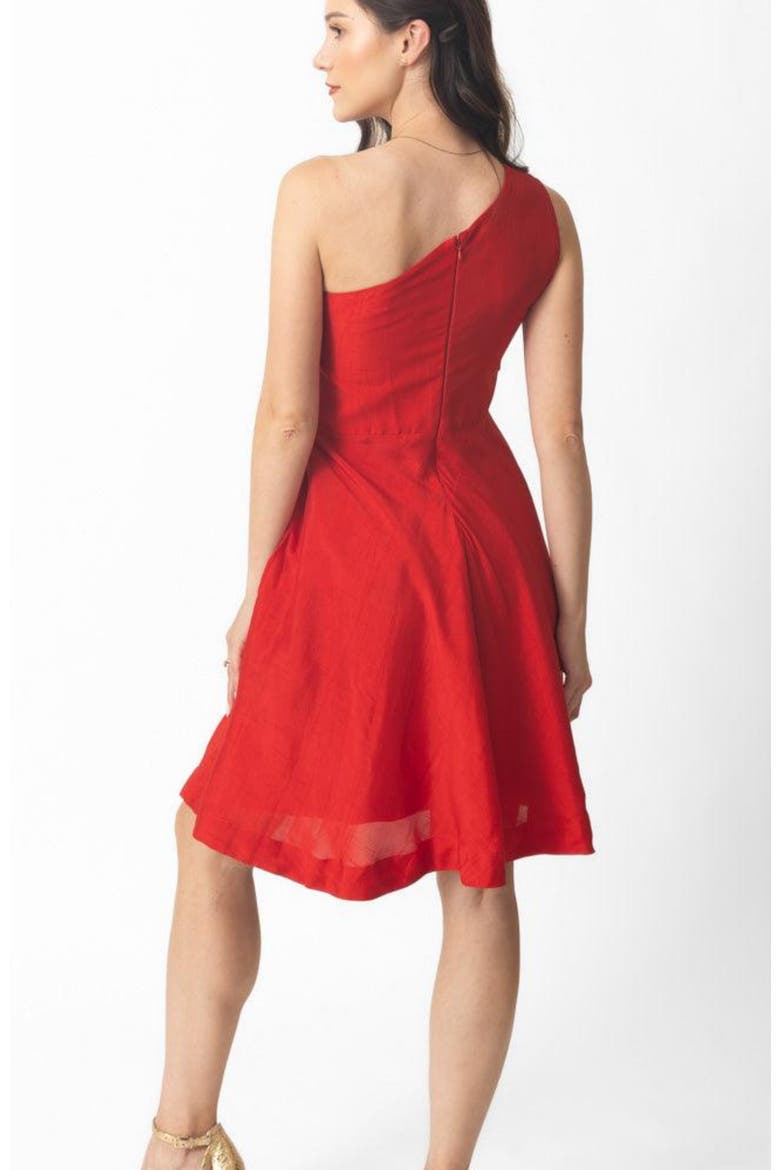 Aerin Raw Silk One-Shoulder Short Dress, Alternate, color, Red