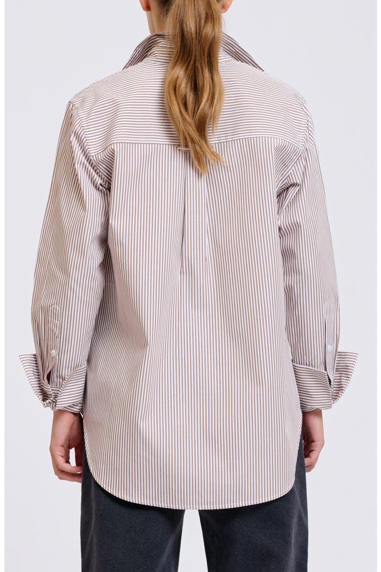 Elodie Stripe Cotton Button-Up Shirt, Alternate, color, CHOCOLATE STRIPE