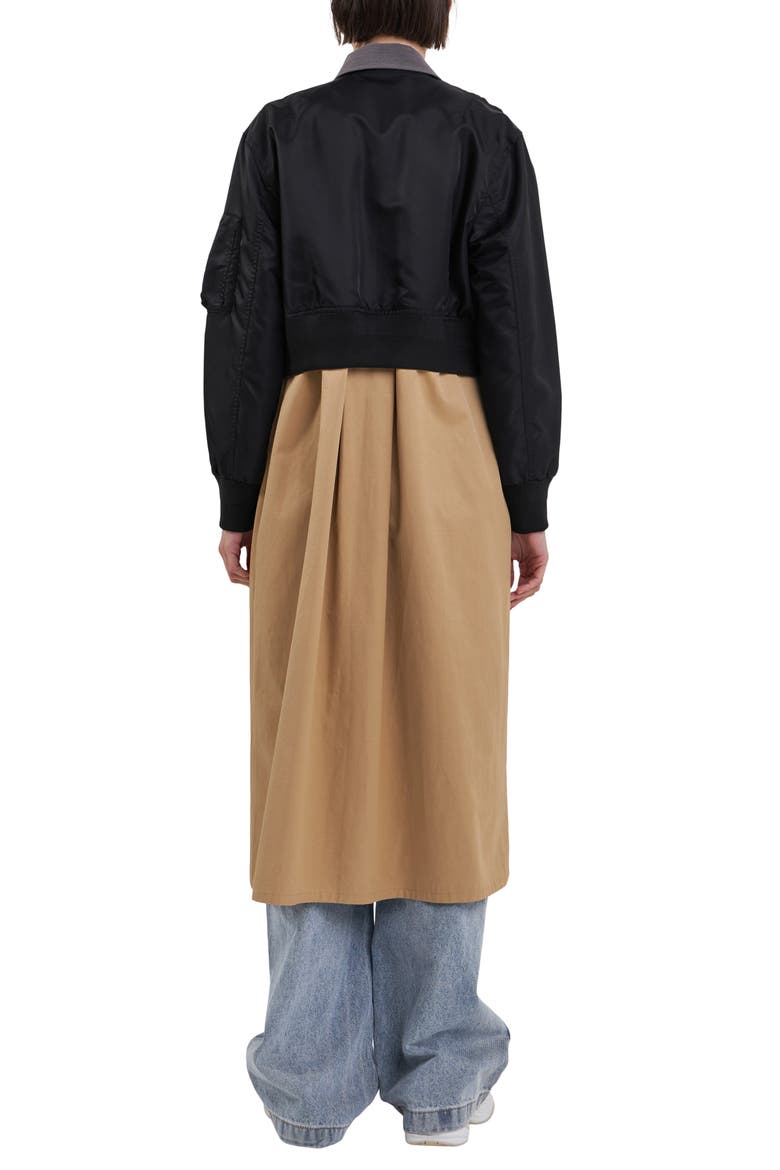 Trio Mixed Media Trench Coat, Alternate, color, BEIGE/ BLACK