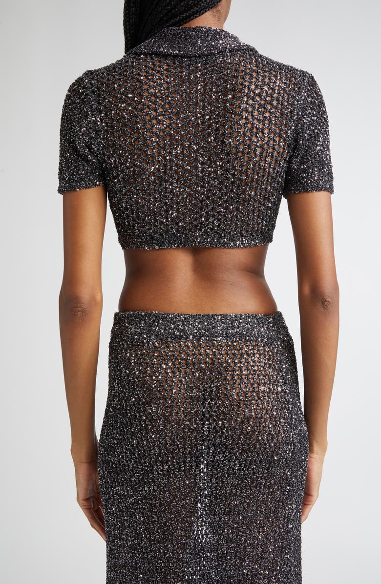 Area Sequin Crochet Crop Cardigan, Alternate, color, Black