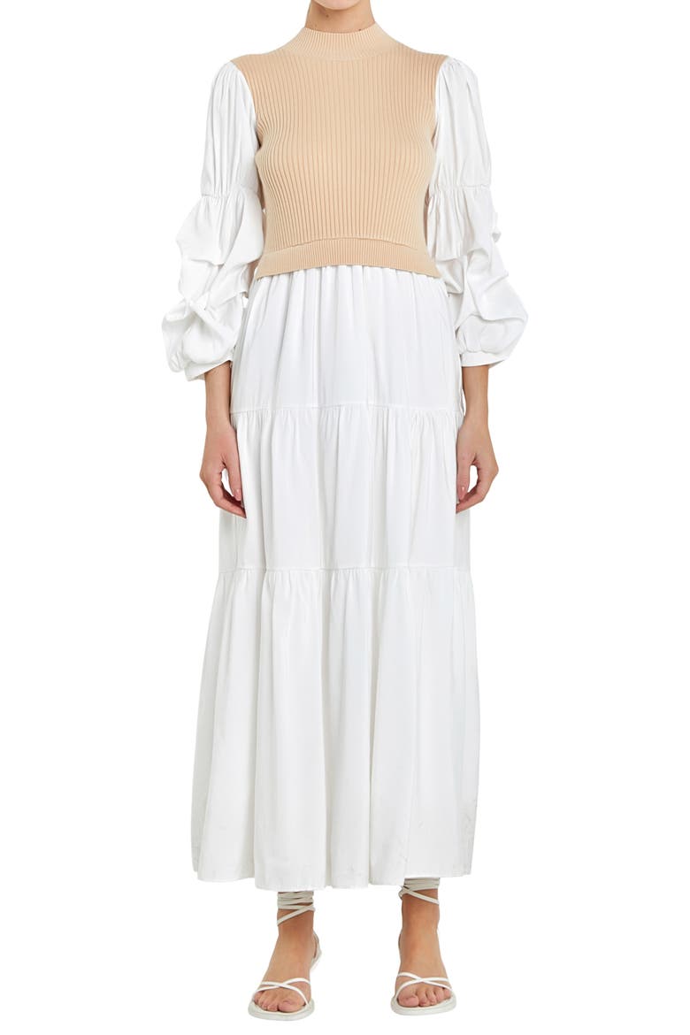 Layered Mixed Media Maxi Dress, Main, color, BEIGE