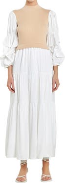 English Factory Layered Mixed Media Maxi Dress