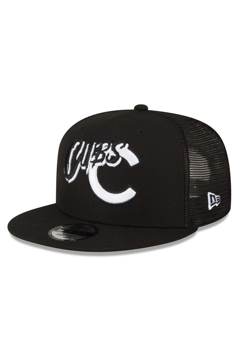 Men's New Era Black Chicago Cubs Street Trucker 9FIFTY Snapback Hat, Main, color, Black