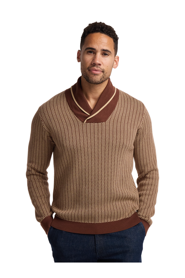 Cotton Shawl Collar Pull Over Sweater, Alternate, color, Ivory/Brown