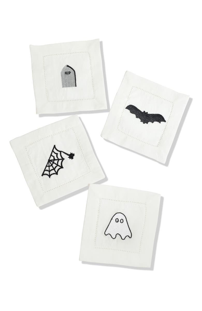 Tiramisu Set of 4 Embroidered Coasters, Main, color, Black/ White/ Grey