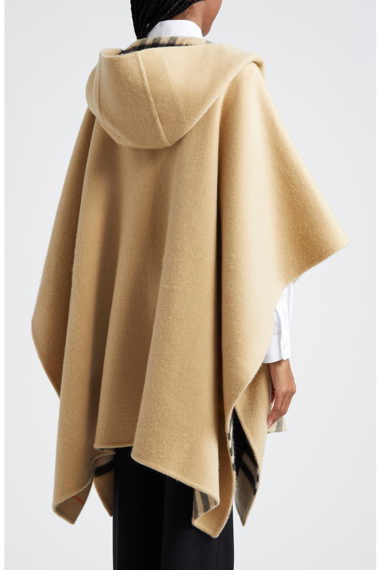 Check/EKD Reversible Hooded Cashmere Cape, Alternate, color, SAND/SAND