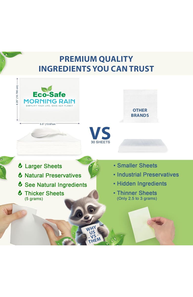 MorningRain Eco Fabric Softener Sheets, Fragrance Free, 30 Sheets, 60 Loads, Alternate, color, Multicolored