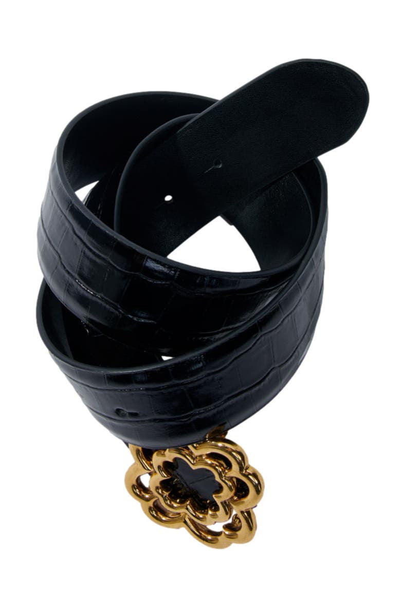 Croc-effect leather double M belt, Alternate, color, Black