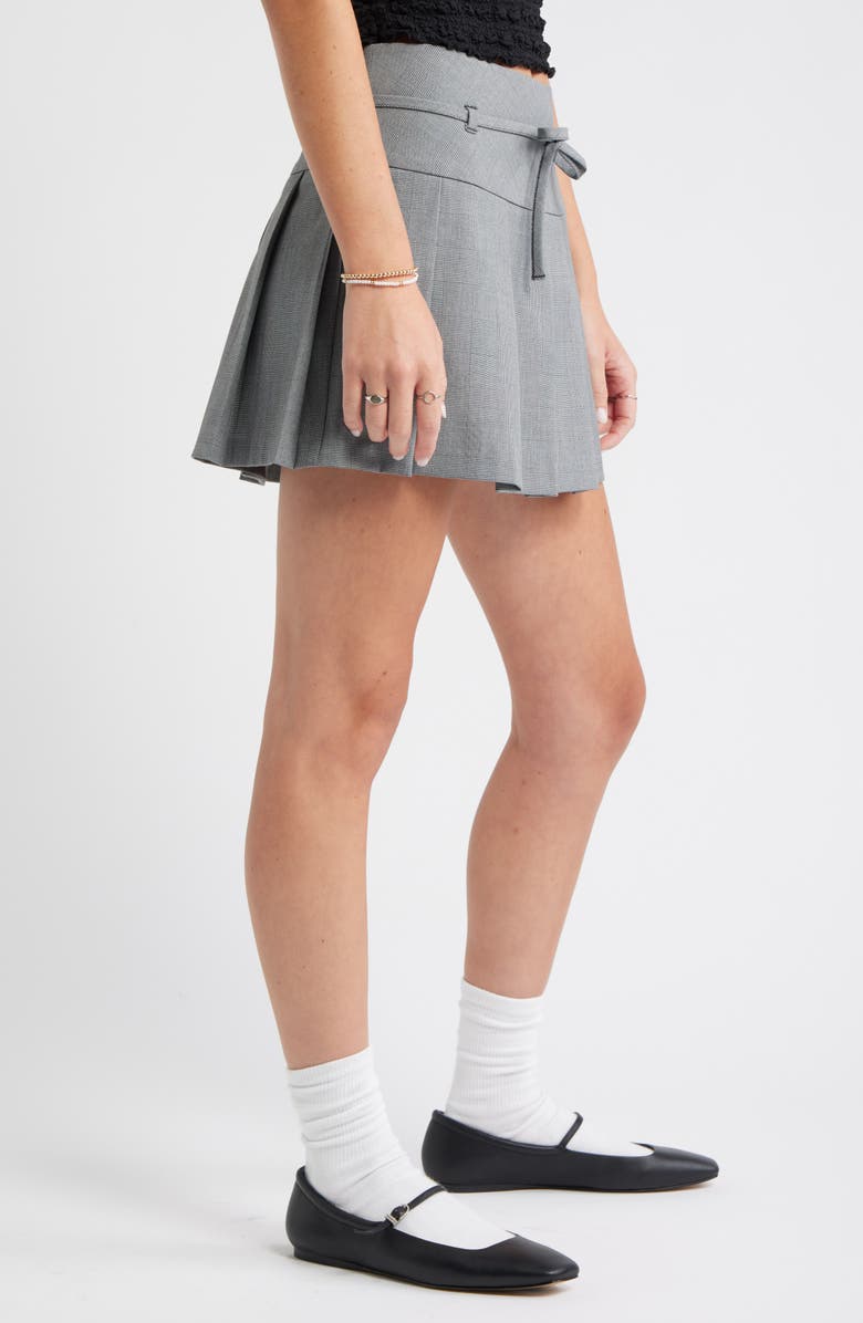 BP. Pleated Belted Plaid Minskirt, Alternate, color, Grey Houndstooth