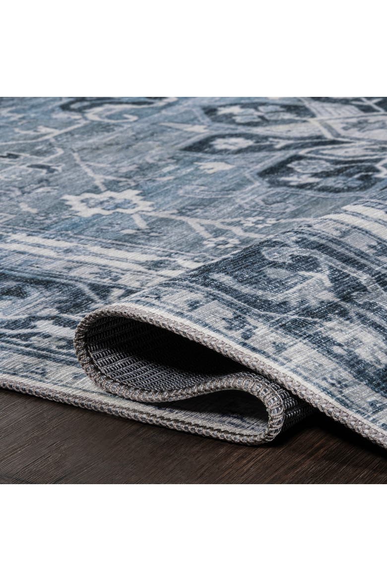 Asa Ornate Medallion Machine-Washable Area Rug, Alternate, color, Blue/Cream