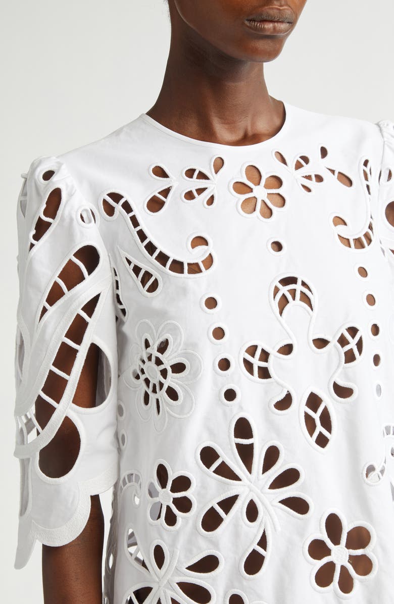 Dolce&Gabbana Openwork Embroidered Poplin Shift Dress, Alternate, color, Bianco Ottico