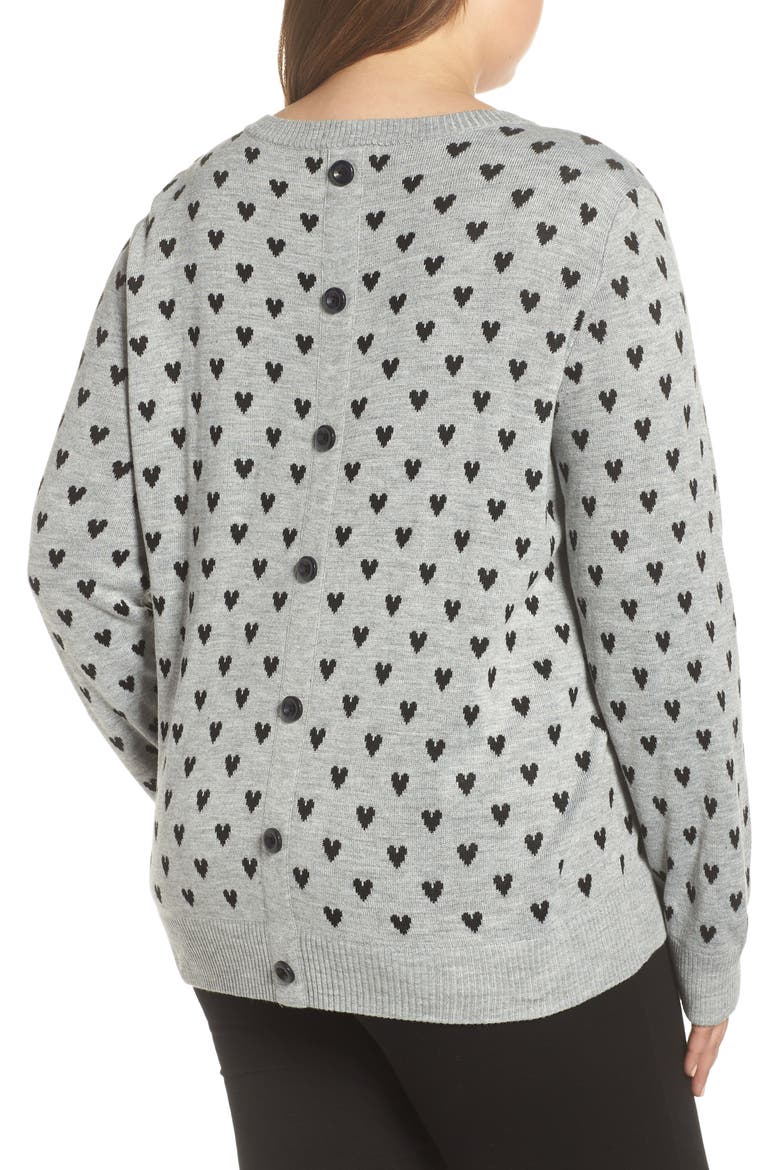 Button Back Heart Sweater, Alternate, color, GREY/ BLACK