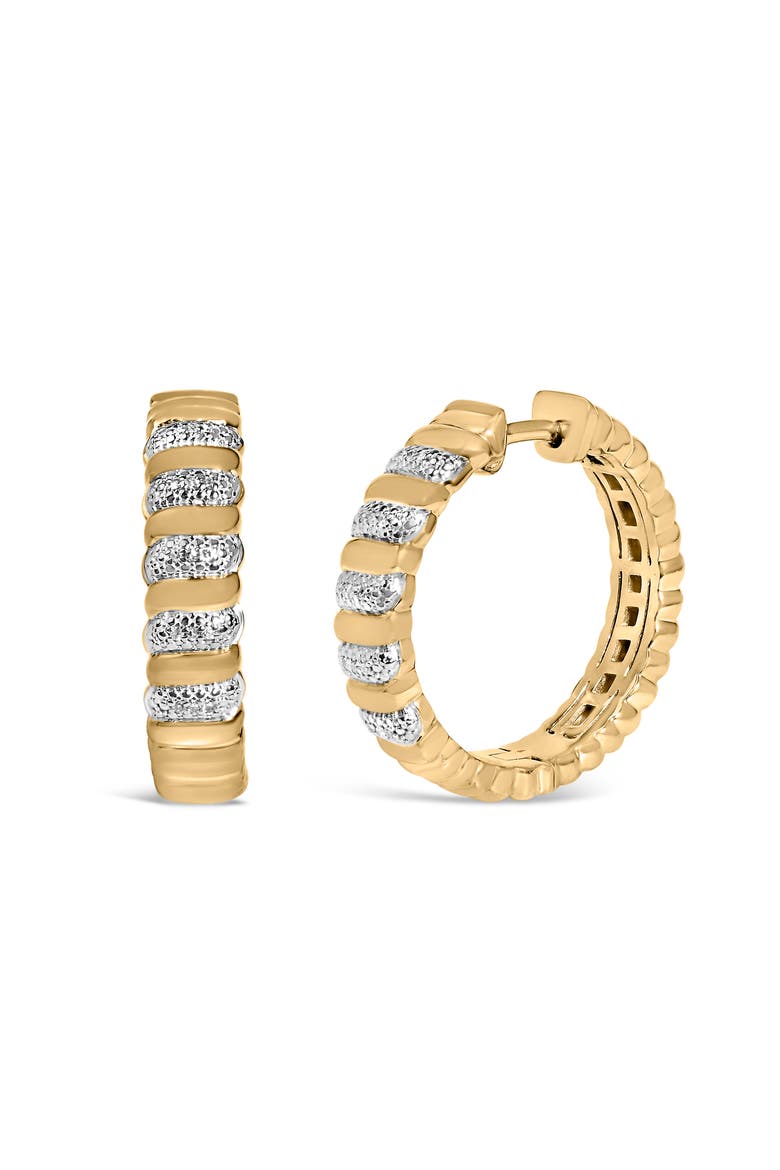 Gold Vermeil 1/10 Cttw Diamond Ribbed Design Hoop Earrings, Alternate, color, Silver