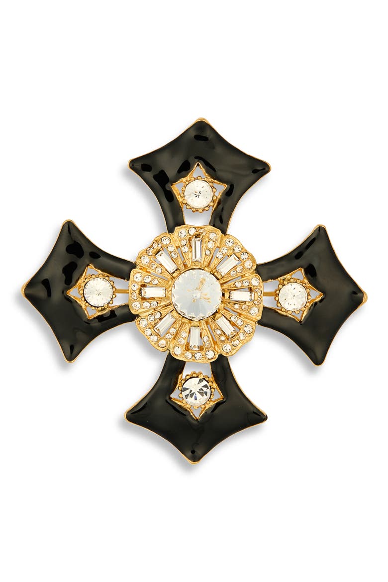 Crystal & Enamel Cross Pin, Main, color, GOLD
