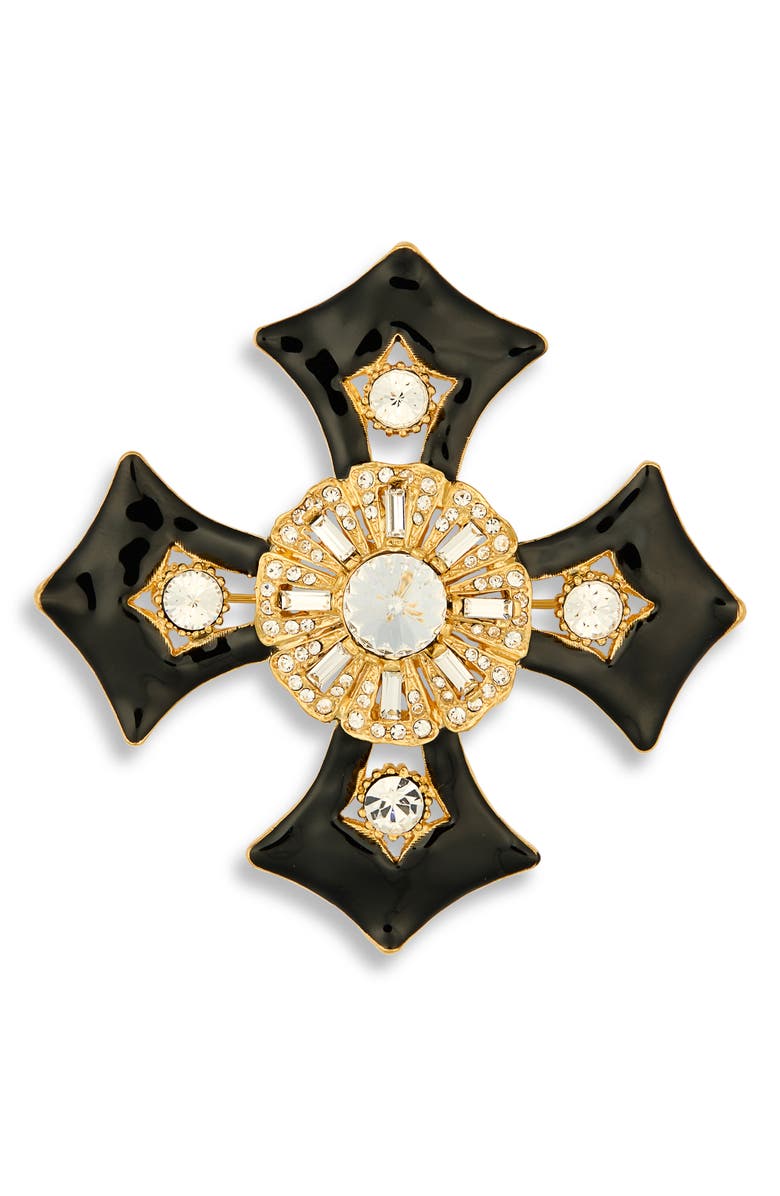 Kenneth Jay Lane Crystal & Enamel Cross Pin, Main, color, Gold