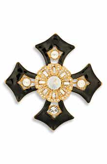 Kenneth Jay Lane Crystal & Enamel Cross Pin