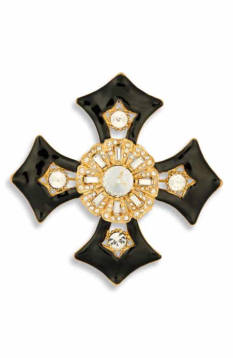 Kenneth Jay Lane Crystal & Enamel Cross Pin